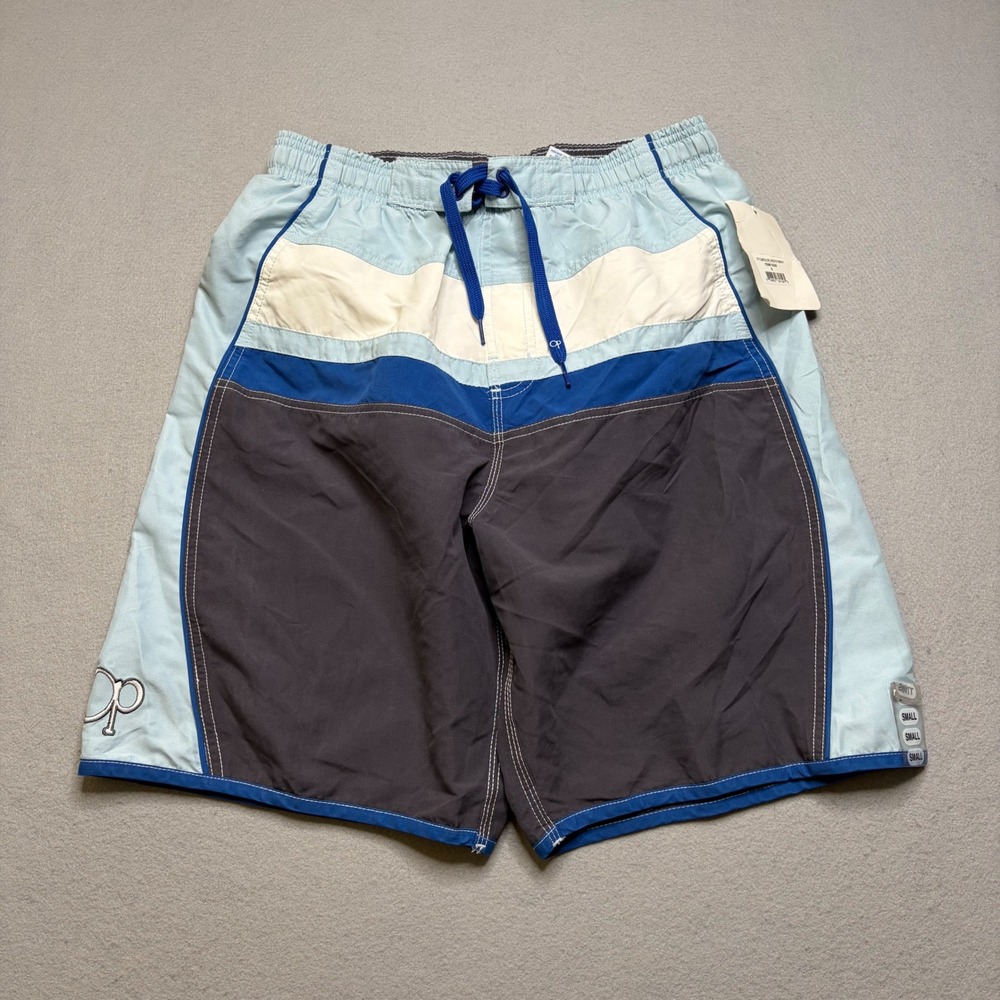 OP Board Shorts Mens S Blue Vintage Y2K Colorblock Embroidered Surf Trunks